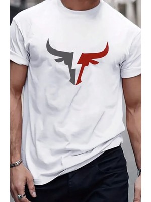 Punix Punıx Büyük Beden Özel Seri Boğa Silüet Baskılı %100 Pamuk Ter Tutmayan Trend Erkek T-Shırt