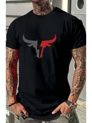 Punix Punıx Büyük Beden Özel Seri Boğa Silüet Baskılı %100 Pamuk Ter Tutmayan Trend Erkek T-Shırt