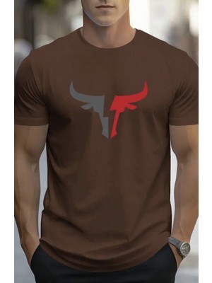 Punix Punıx Büyük Beden Özel Seri Boğa Silüet Baskılı %100 Pamuk Ter Tutmayan Trend Erkek T-Shırt