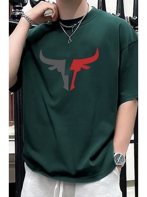 Punix Punıx Büyük Beden Özel Seri Boğa Silüet Baskılı %100 Pamuk Ter Tutmayan Trend Erkek T-Shırt