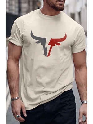 Punix Punıx Büyük Beden Özel Seri Boğa Silüet Baskılı %100 Pamuk Ter Tutmayan Trend Erkek T-Shırt