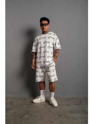 Glam Love Baskılı Ikili Şortlu Takım - Beyaz -