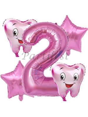 Parti Station Diş Buğdayı Balon Set Ilk Dşim Folyo Balon Set Konsept Doğum Günü Set Yaş Balon