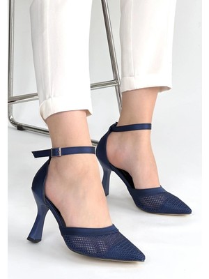 Epilons Keny Lacivert Saten Topuklu Ayakkabı