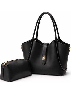 Genel Lüks Siyah Kadın El ve Omuz Çantası Iç Çantalı Büyük Tote Çanta Seti – Şık Günlük Kullanım Modern Kadın Çanta