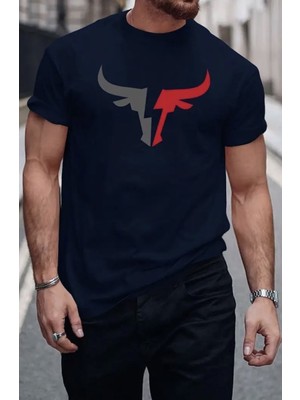 Punix Punıx Büyük Beden Özel Seri Boğa Silüet Baskılı %100 Pamuk Ter Tutmayan Trend Erkek T-Shırt