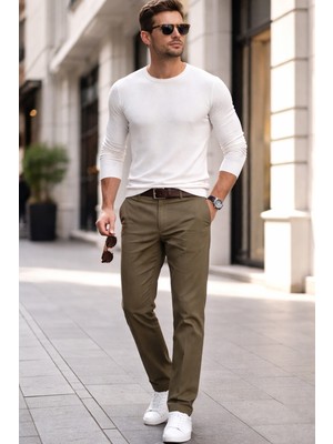 Varetta Erkek Açık Kahverengi Likralı Kanvas Pantolon Cepli Casual Chino Regular Kesim