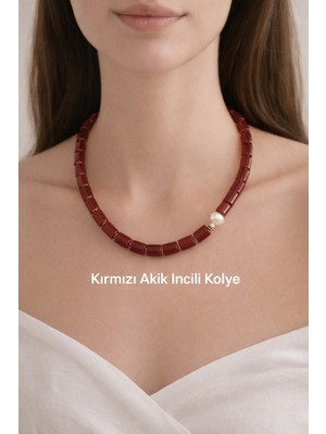 Akik Inci Hematit Doğal Taş Kolye