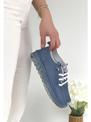 Jiten Mavi Deri Bağcıklı Spor Ayakkabı