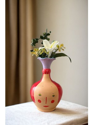 Özgürce El Yapımı Çok Renkli Dekoratif Seramik Vazo 20X11 cm