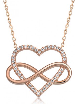 Supertrend Gümüş Rose Kalpli Sonsuzluk Kadın Kolye