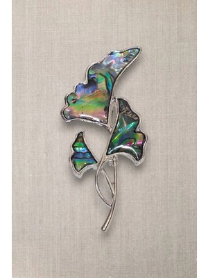 Pozitif Doğal Taş Abalon Shell Sarmaşık Motifi Sedef Broş BR10-11