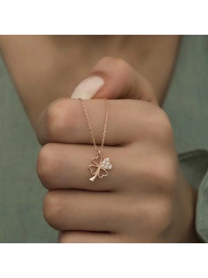 Supertrend Gümüş Rose Kalpli Dört Yapraklı Yonca Kadın Kolye
