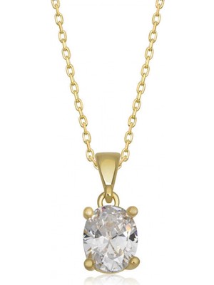Supertrend Gümüş Gold Oval Zirkon Taşlı Kadın Kolye