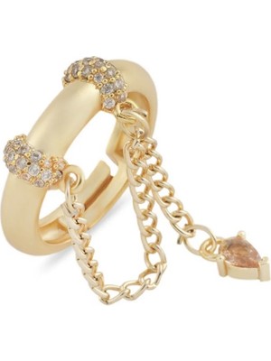 Stainless Stell Zincir Detaylı Altın Renkli Yılan Desenli Kadın Yüzük