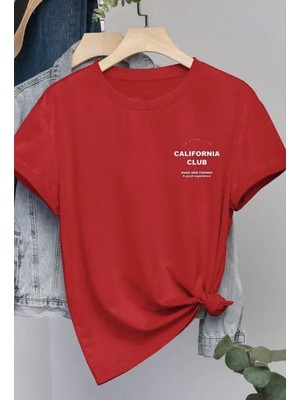 Punix Punıx Büyük Beden Özel Seri Calıfornıa Club Göğüs Baskılı %100 Pamuk Şık Kadın Battal T-Shırt