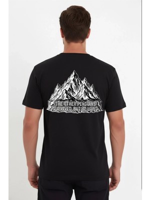 Glam Love Erkek Nihilist Penguen Temalı Oversize Bisiklet Yaka Tişört - Siyah