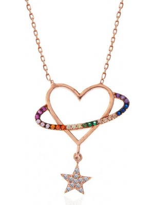 Supertrend Gümüş Rose Kalp Yıldız Kadın Kolye