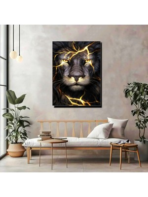 Artprinta Aslan Kanvas Tablo – Altın Işıltılı Modern Aslan Portresi Duvar Dekoru