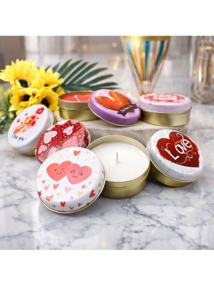 3 Adet Sevgililer Günü Temalı Teneke Kutuda Vanilya Kokulu Doğal Soya Mumu