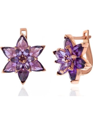 Supertrend Gümüş Rose Mor Lotus Çiçeği Kadın Küpe
