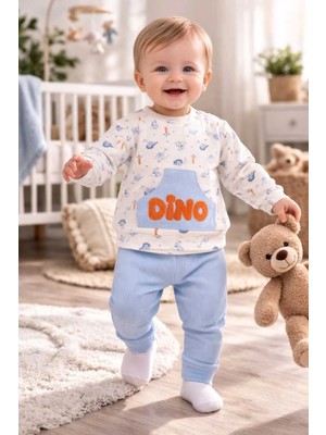 Tenra Dino Kabartma Baskılı Erkek Bebek Takım Cep Detaylı