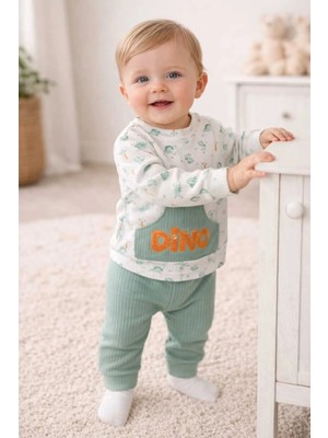 Tenra Dino Kabartma Baskılı Erkek Bebek Takım Cep Detaylı