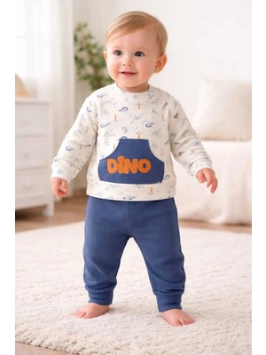 Tenra Dino Kabartma Baskılı Erkek Bebek Takım Cep Detaylı