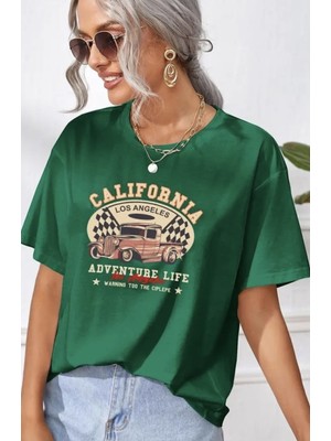 Punix Punıx Büyük Beden Özel Seri Adventure Lıfe Baskılı %100 Pamuk Oversize Battal Kadın T-Shirt