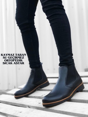 Belirtilmemiş Chelsea Erkek Ortopedik Kışlık Soguk Geçirmez Su Geçirmez Günlük Siyah Bot