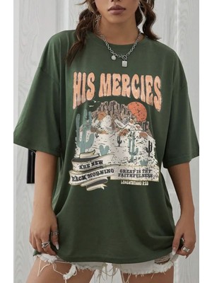 Punix Punıx Büyük Beden Özel Seri His Mercies Arizona Baskılı %100 Pamuk Yeni Trend Battal Kadın T-Shirt