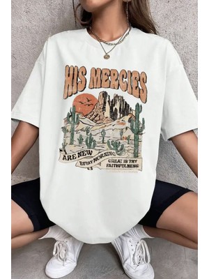 Punix Punıx Büyük Beden Özel Seri His Mercies Arizona Baskılı %100 Pamuk Yeni Trend Battal Kadın T-Shirt