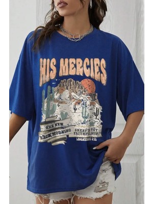 Punix Punıx Büyük Beden Özel Seri His Mercies Arizona Baskılı %100 Pamuk Yeni Trend Battal Kadın T-Shirt