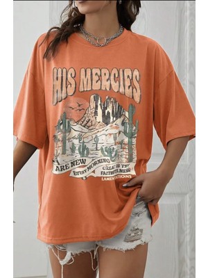 Punix Punıx Büyük Beden Özel Seri His Mercies Arizona Baskılı %100 Pamuk Yeni Trend Battal Kadın T-Shirt