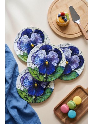 Grandora Mor Çiçek Desenli (6 Adet 20 Cm) Pasta Veya Tatlı Tabağı Modern Şık Sunum Tabağı