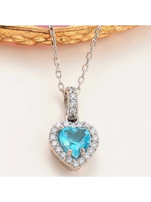 Supertrend Gümüş Turkuaz Taşlı Kalpli Kadın Kolye