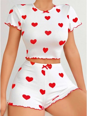 Barış Beauty Kadın Ayıcık ve Çiçek Desenli Şortlu Gecelik Takım 5113