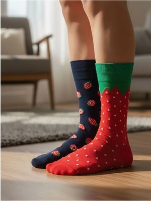 Aksu Çorap Sağlı Sollu Çilek Desenli Soket Çorap