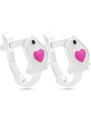 Supertrend Gümüş Kalpli Kuş Çocuk Küpesi