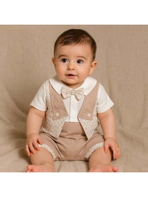 Jolly Joy Cepkenli Desenli Erkek Bebek Tulum - Bej - 3 - 6 Ay Bej