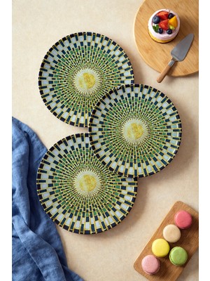 Grandora Modern Yeşil Desenli 6 Adet 27 cm Servis Tabağı | Tatlı, Pasta, Servis, Kahvaltı Tabağı Seti