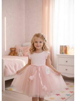 Kız Çocuk Fırfır Kol Tütülü Doğum Günü Özel Gün Prenses Elbise