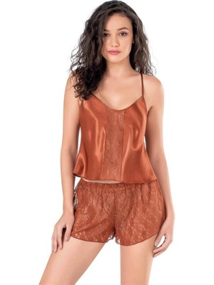 Aria's Closet Arias Closet Tarçın Saten Babydoll Şort Takımı