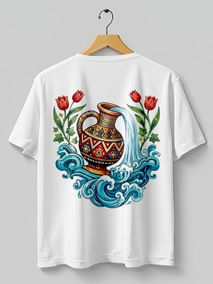 Base Art Tasarım Tişört Kova Burcu Oversize Unisex