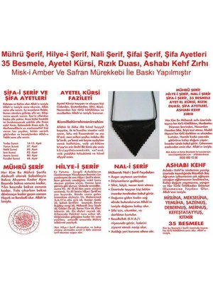 Mührü Şerif, Hilyei Şerif, Nali Şerif, Şifai Şerif Muskası