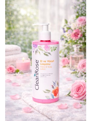 Clean Rose 400 ml Gül Özlü El ve Vücut Losyonu Nemlendirici Etkisiyle Alkol İçermeyen Formda