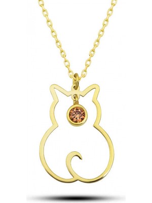 Supertrend Gümüş Kasım Ayı Doğum Taşı Kedi Kadın Kolye