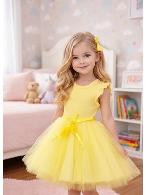 Retro Women Kız Çocuk Fırfır Kol Tütülü Özel Gün Prenses Elbise