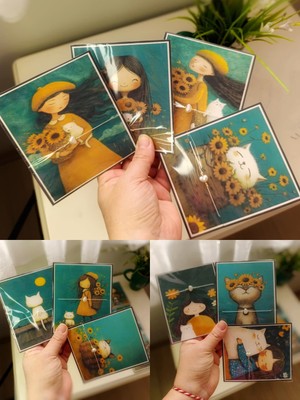 Ghl Story Ayçiçekli Kız  İnci Bileklik Kartı Hediye Seti (10 Farklı Kart )