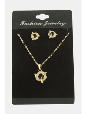 Zero Land Gld-Spt- Çiçek Zirkon Taşlı Set Kolye-Renkli